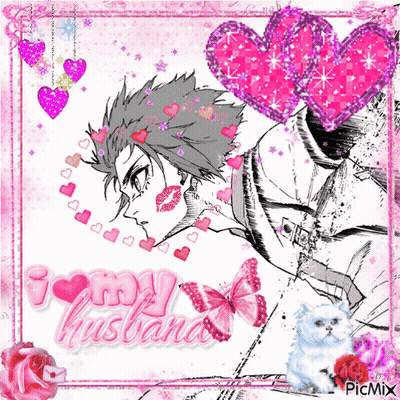 A Picture Of A Man With Hearts Around His Neck And The Words I Love My Husband GIF