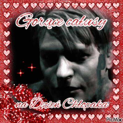 A Picture Of A Man With Hearts Around It And The Words Gorace Calisty GIF