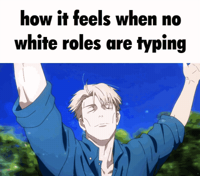 A Picture Of A Man With His Arms In The Air With The Caption " How It Feels When No White Roles Are Typing " GIF