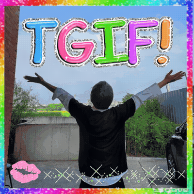 A Picture Of A Man With His Arms Outstretched And The Words Tgif Written Above Him GIF