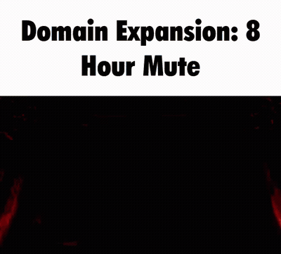 A Picture Of A Man With His Eyes Closed And The Words Domain Expansion 8 Hour Mute On The Bottom GIF