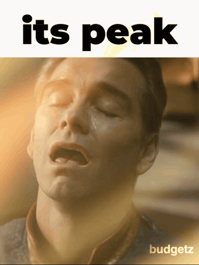 A Picture Of A Man With His Eyes Closed And The Words " Its Peak " On The Bottom GIF