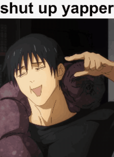 A Picture Of A Man With His Eyes Closed And The Words Shut Up Yapper GIF