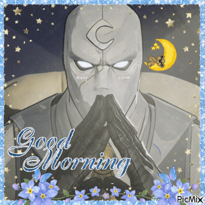 A Picture Of A Man With His Hands Folded And The Words Good Morning GIF