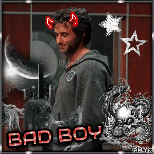 Man With Horns And Bad Boy Text GIF