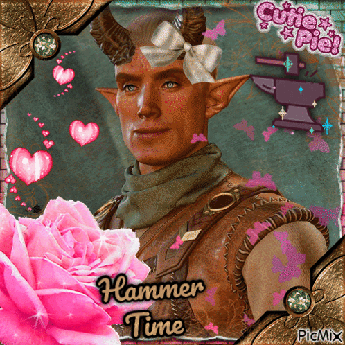 A Picture Of A Man With Horns Has The Words Hammer Time Written On It GIF
