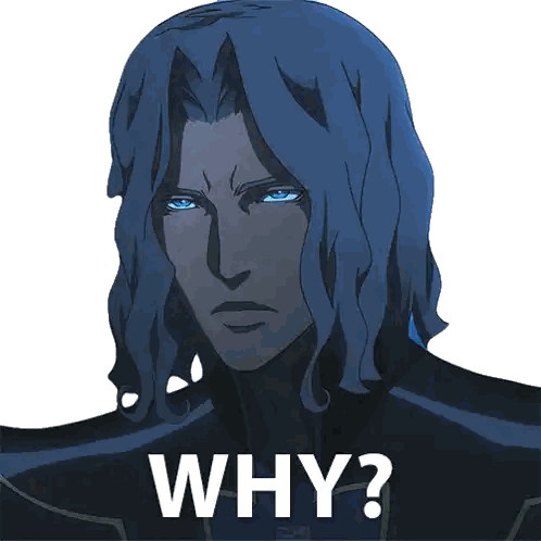 A Picture Of A Man With Long Blue Hair And The Question Why Sticker