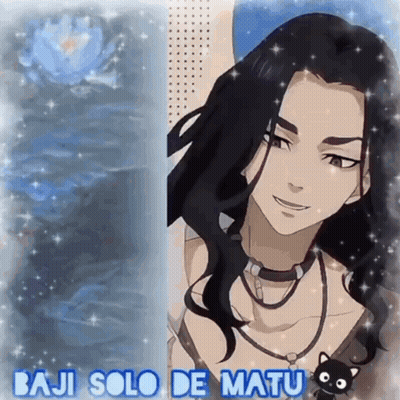 A Picture Of A Man With Long Hair And The Words Baju Solo De Matu Below Him GIF