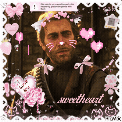 A Picture Of A Man With Pink Hearts And The Word Sweetheart GIF