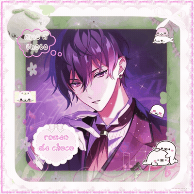 A Picture Of A Man With Purple Hair And A Speech Bubble That Says " Aime A Choco " GIF
