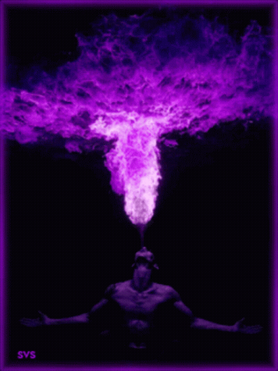 A Picture Of A Man With Purple Smoke Coming Out Of His Mouth With The Letters Svs On The Bottom Right GIF