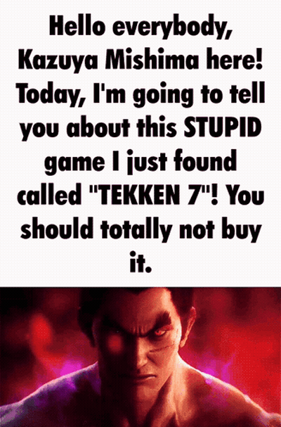 A Picture Of A Man With Red Eyes And The Words Hello Everybody Kazuya Mishima Here Today GIF