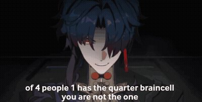A Picture Of A Man With Red Eyes And The Words Of 4 People 1 Has The Quarter Braincell You Are Not The One GIF