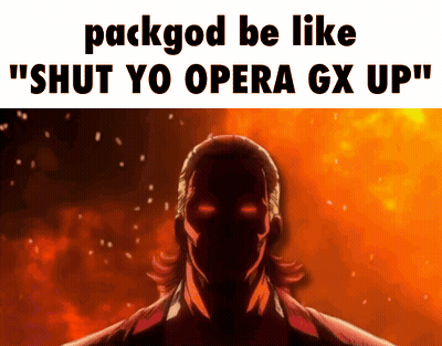 A Picture Of A Man With Red Eyes And The Words " Packgod Be Like " GIF
