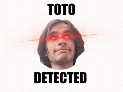 A Picture Of A Man With Red Eyes And The Words Toto Detected Below Him GIF