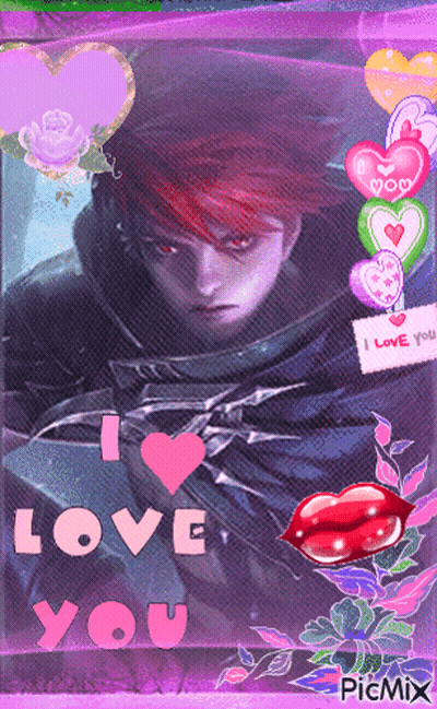 A Picture Of A Man With Red Hair And The Words " I Love You " On It GIF