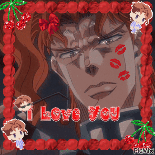A Picture Of A Man With Red Kisses On His Face And The Words I Love You GIF