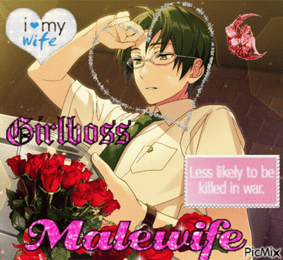 A Picture Of A Man With Roses And The Words " Less Likely To Be Killed In War " On It GIF