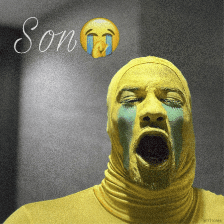 A Picture Of A Man With Tears On His Face And The Word Son Below Him GIF