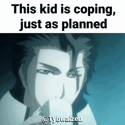 A Picture Of A Man With The Caption " This Kid Is Coping " GIF