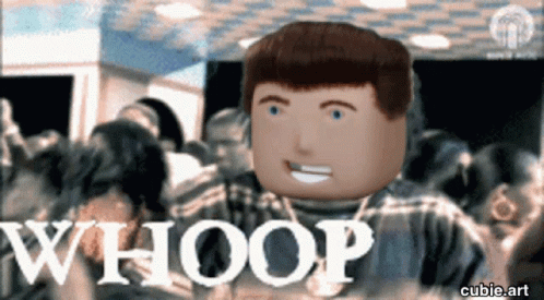 A Picture Of A Man With The Word Whoop On His Face GIF