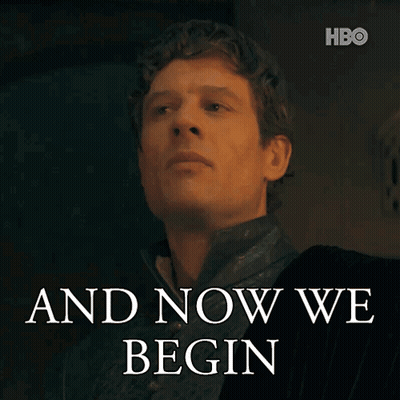 A Picture Of A Man With The Words And Now We Begin On It GIF