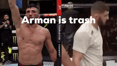 A Picture Of A Man With The Words Arman Is Trash GIF