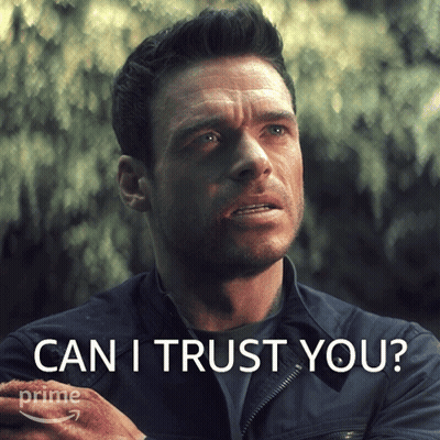 A Picture Of A Man With The Words Can I Trust You On The Bottom GIF