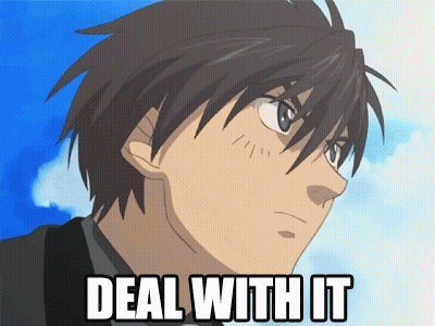 A Picture Of A Man With The Words Deal With It Written Below Him GIF