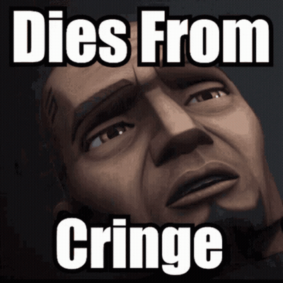 A Picture Of A Man With The Words Dies From Cringe Above Him GIF