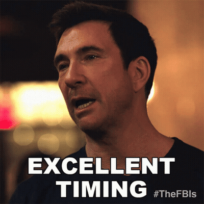 A Picture Of A Man With The Words Excellent Timing Below Him GIF