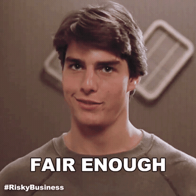 A Picture Of A Man With The Words Fair Enough Above Him GIF