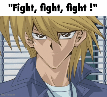 A Picture Of A Man With The Words " Fight Fight Fight ! " On The Bottom GIF