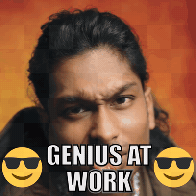 A Picture Of A Man With The Words " Genius At Work " On It GIF