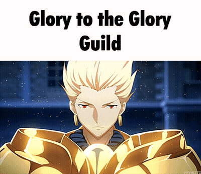 A Picture Of A Man With The Words Glory To The Glory Guild On It GIF