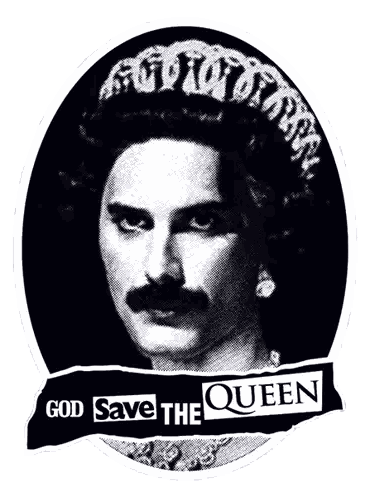A Picture Of A Man With The Words God Save The Queen Written On It Sticker