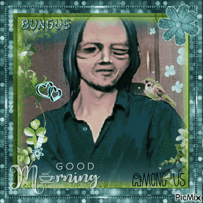 A Picture Of A Man With The Words Good Morning Among Us On It GIF