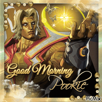 A Picture Of A Man With The Words " Good Morning Pookie " On It GIF