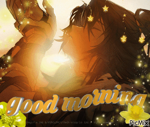 A Picture Of A Man With The Words Good Morning Written On It GIF