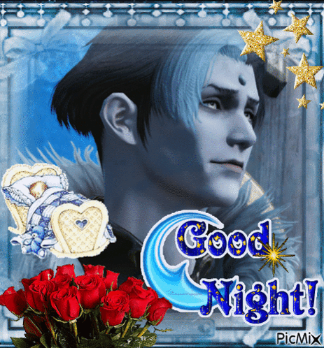 A Picture Of A Man With The Words " Good Night " On It GIF