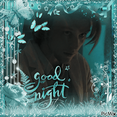 A Picture Of A Man With The Words " Good Night " Written On It GIF