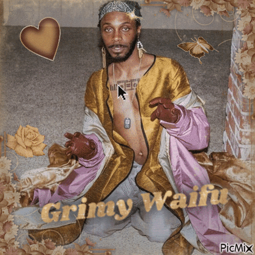 A Picture Of A Man With The Words Grimy Waifu Written On The Bottom GIF