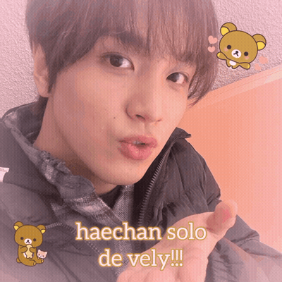 A Picture Of A Man With The Words Haechan Solo De Vely Written On It GIF