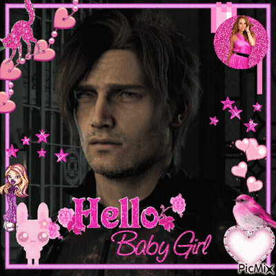 A Picture Of A Man With The Words Hello Baby Girl On The Bottom GIF