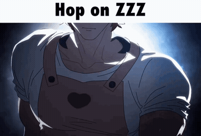 A Picture Of A Man With The Words Hop On Zzz Written Above Him GIF