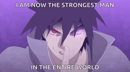 A Picture Of A Man With The Words " I Am Now The Strongest Man In The Entire World " Above Him GIF