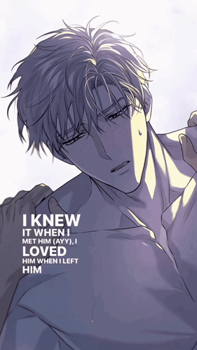 A Picture Of A Man With The Words I Knew It When I Met Him On It GIF