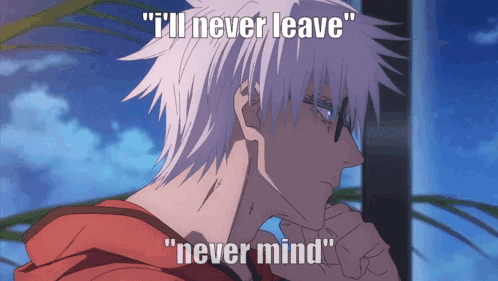 A Picture Of A Man With The Words " I 'Ll Never Leave " On It GIF