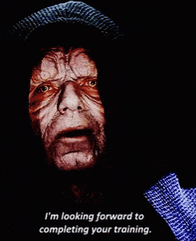 A Picture Of A Man With The Words " I 'M Looking Forward To Completing Your Training " Below Him GIF