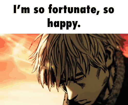 A Picture Of A Man With The Words " I 'M So Fortunate So Happy " Below It GIF